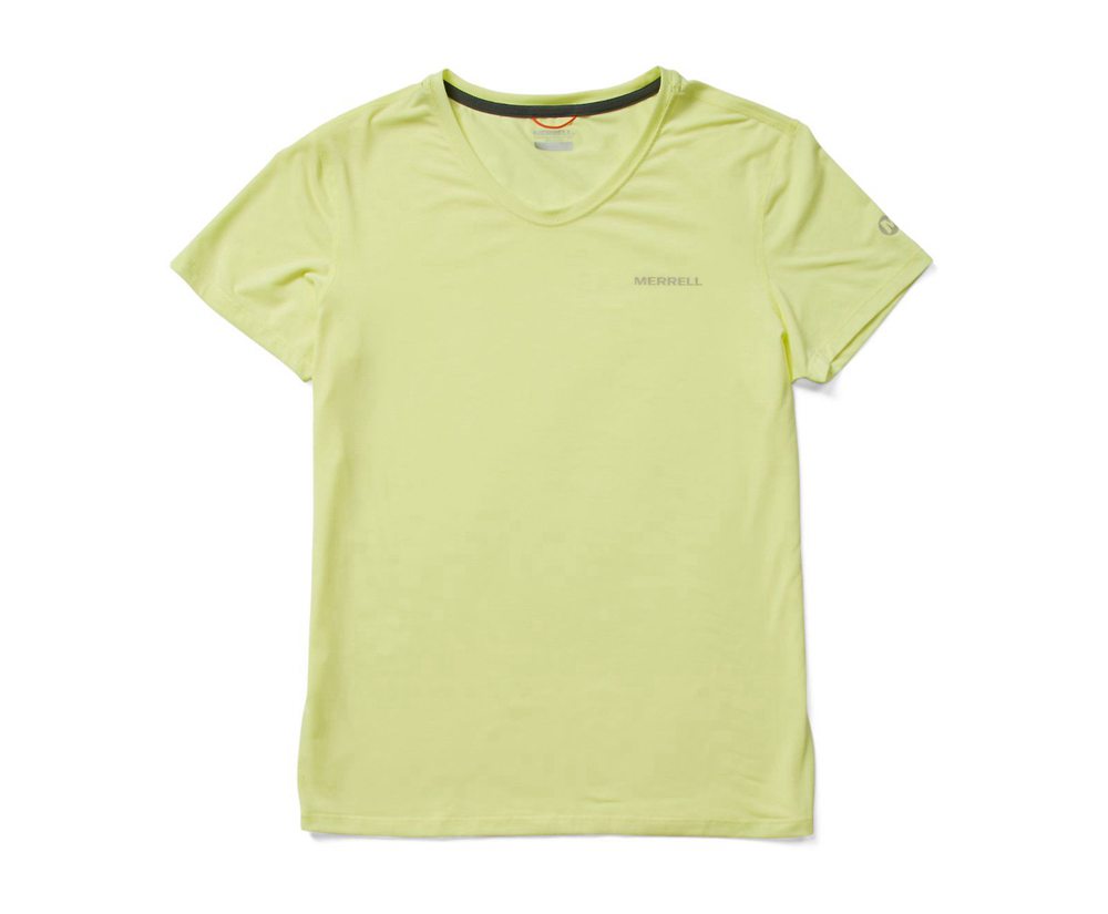 Krótki Rękaw Merrell Damskie Żółte - Tencel™ Tee - 679058-MZO